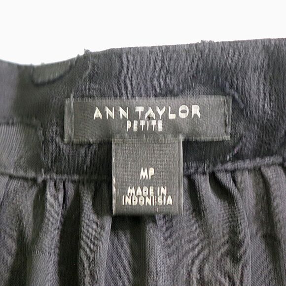 Ann Taylor Size Petite M Keyhole Neck Blouse Tie Black Polka Dot - Picture 10 of 11